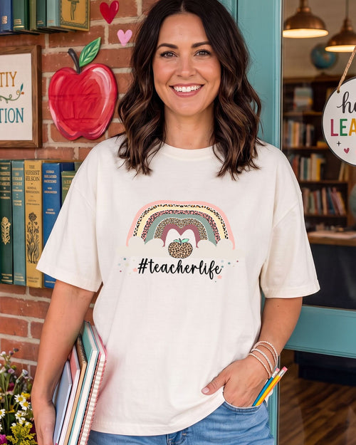 Teacherlife Rainbow DTF transfer, ready-to-press heat transfer design