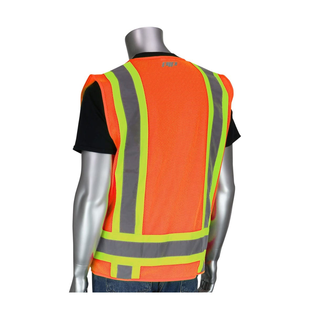 PIP® ANSI Type R Class 2 Two-Tone Eleven Pocket Surveyor's Vest – Safety Orange
