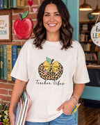 Teacher Vibes with Cheetah Apple DTF transfer, ready-to-press heat transfer design