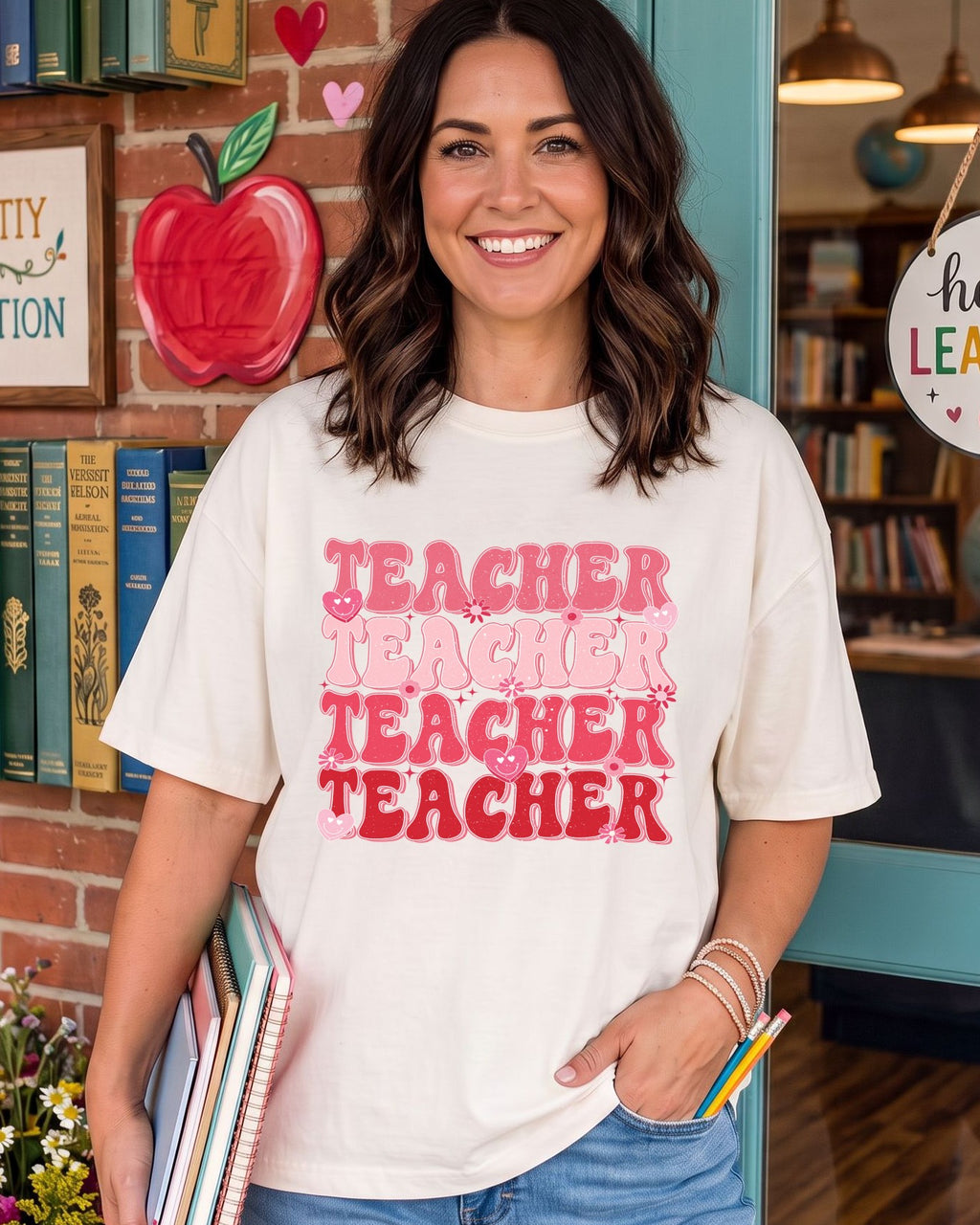 Teacher Teacher with Hearts - DTF Transfer
