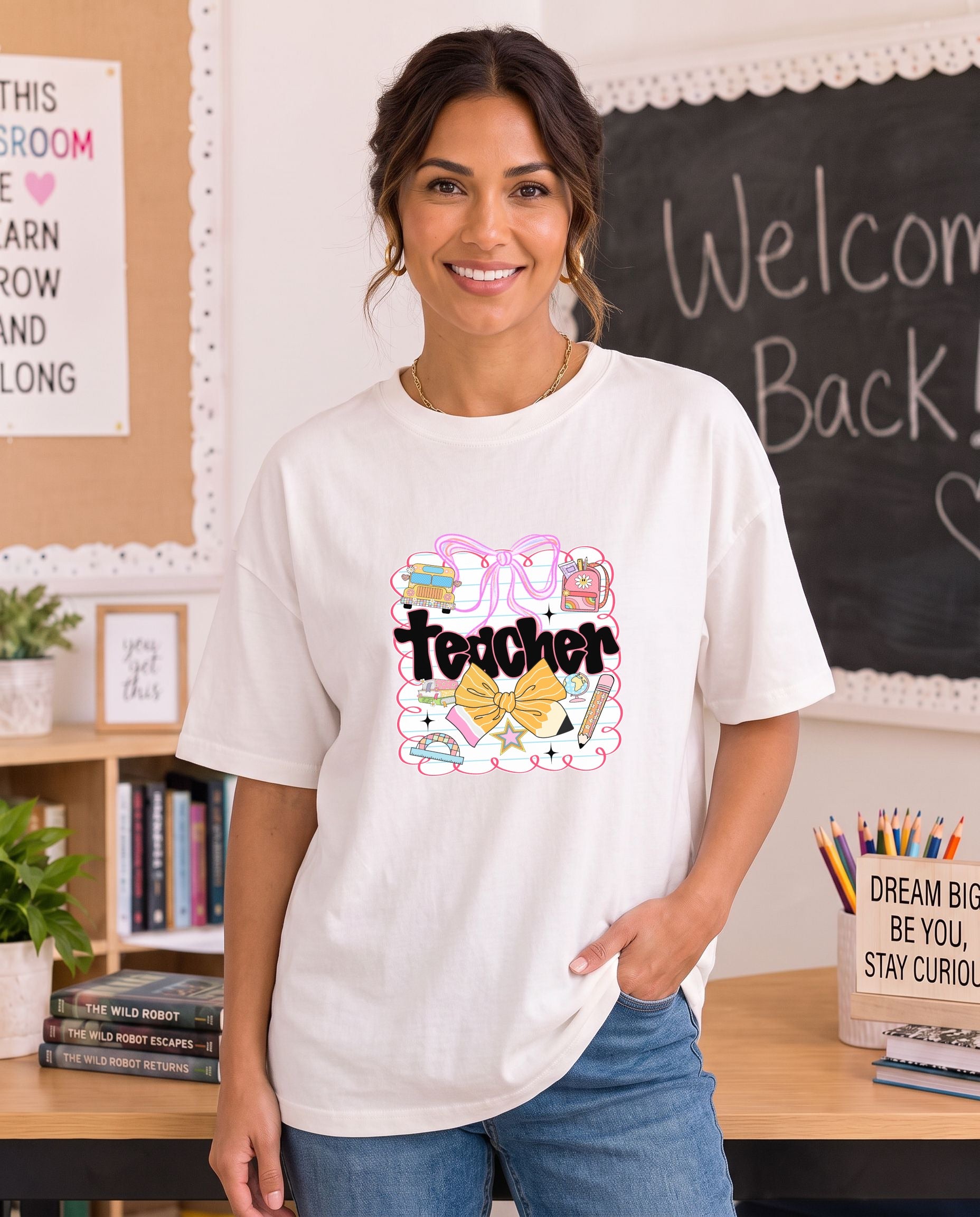 Teacher Pencil Bow DTF Transfer