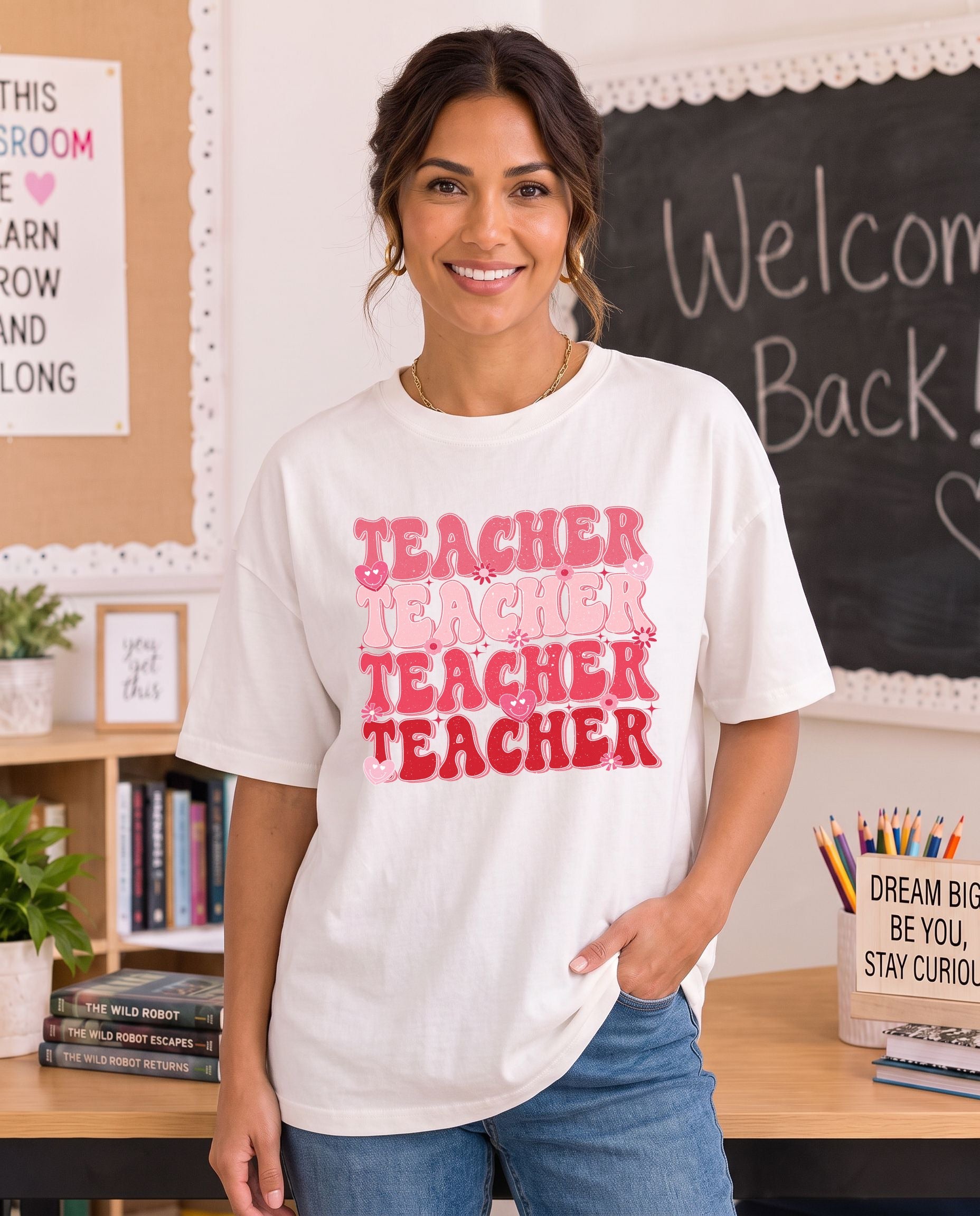 Teacher Teacher with Hearts - DTF Transfer