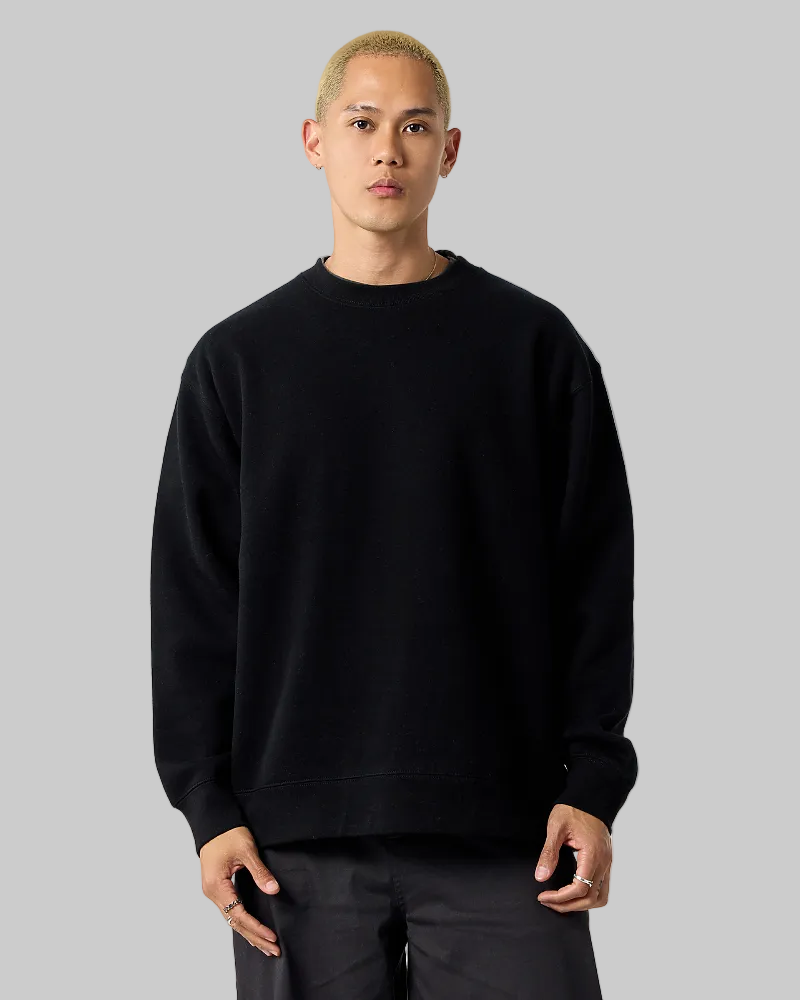 Smart Blanks 8003 heavyweight crewneck sweatshirt in Black, front view, 12 oz 400 GSM blank