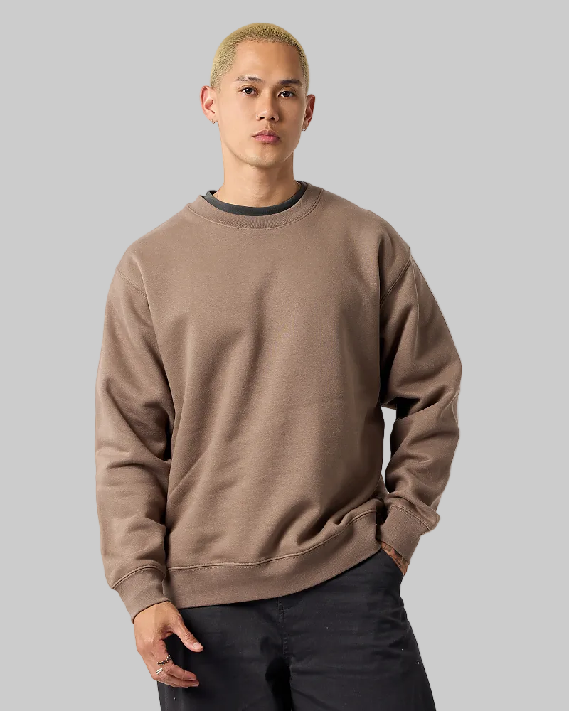 Smart Blanks 8003 heavyweight crewneck sweatshirt in Desert Taupe, front view, 12 oz 400 GSM blank