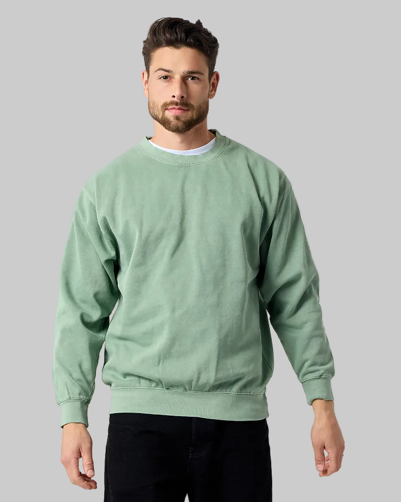 Smart Blanks 8003 heavyweight crewneck sweatshirt in Vintage Sage, pigment dyed, front view, 12 oz 400 GSM blank