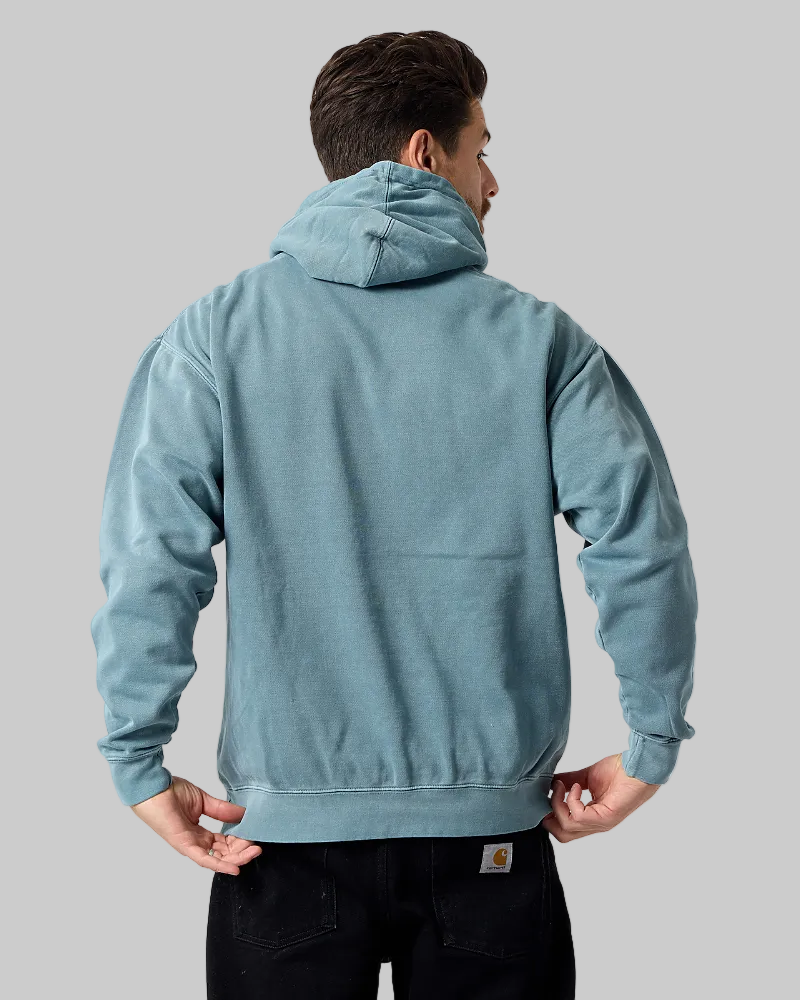 Smart Blanks 8005 ultra heavyweight fashion hoodie in Vintage Dusty Blue, pigment dyed, back view, 12 oz 400 GSM blank