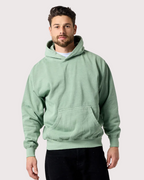 Smart Blanks 8005 ultra heavyweight fashion hoodie in Vintage Sage, pigment dyed, front view, 12 oz 400 GSM blank