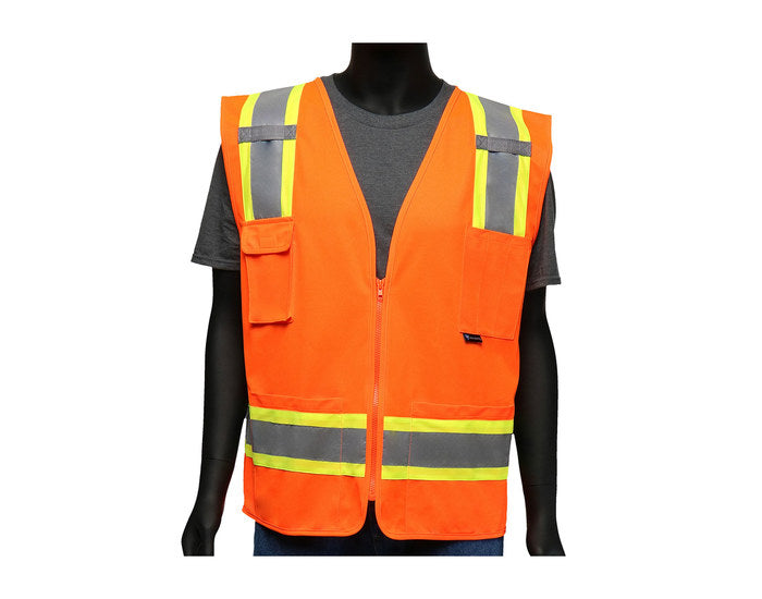 West Chester 47216 Hi-Viz Two-Tone Surveyor's Safety Vest – Safety Orange
