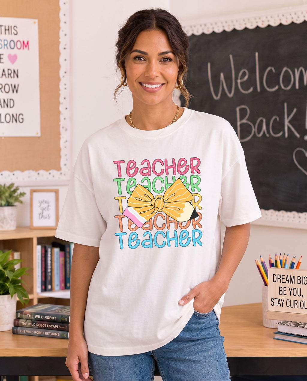 Teacher with Pencil Bow - DTF Transfer