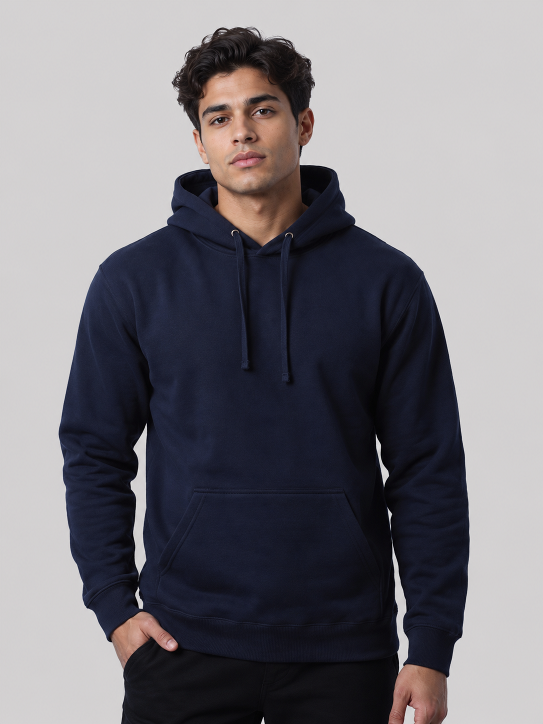 S&S Textiles 157A blank pullover hoodie in Navy, front view, 8.3 oz 280 GSM blank