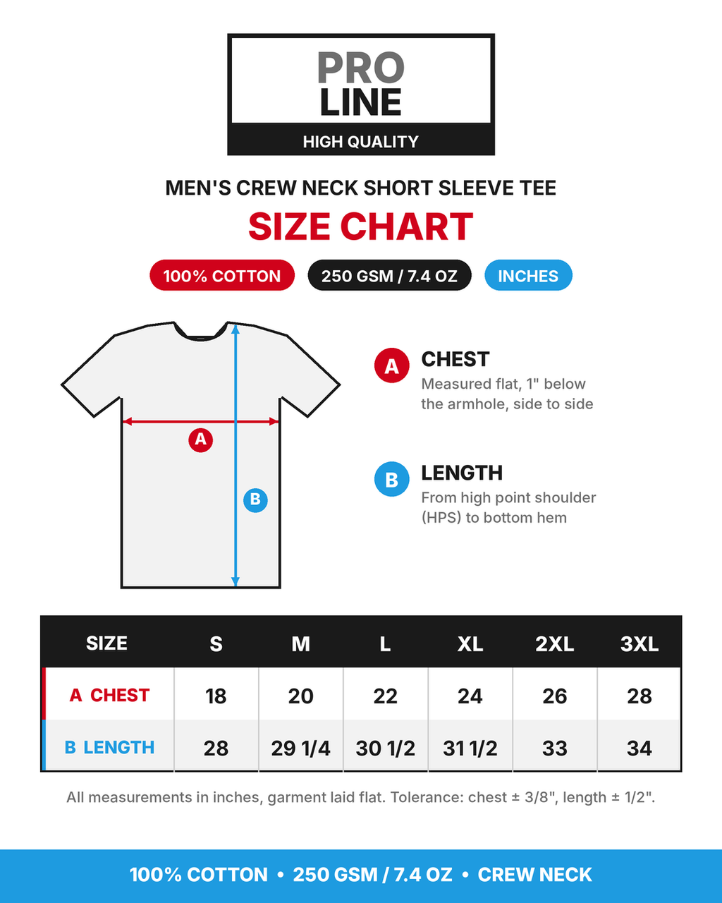 PROL LINE 2500 Heavyweight Crewneck Short Sleeve T-Shirt 7.4 oz | 250 GSM