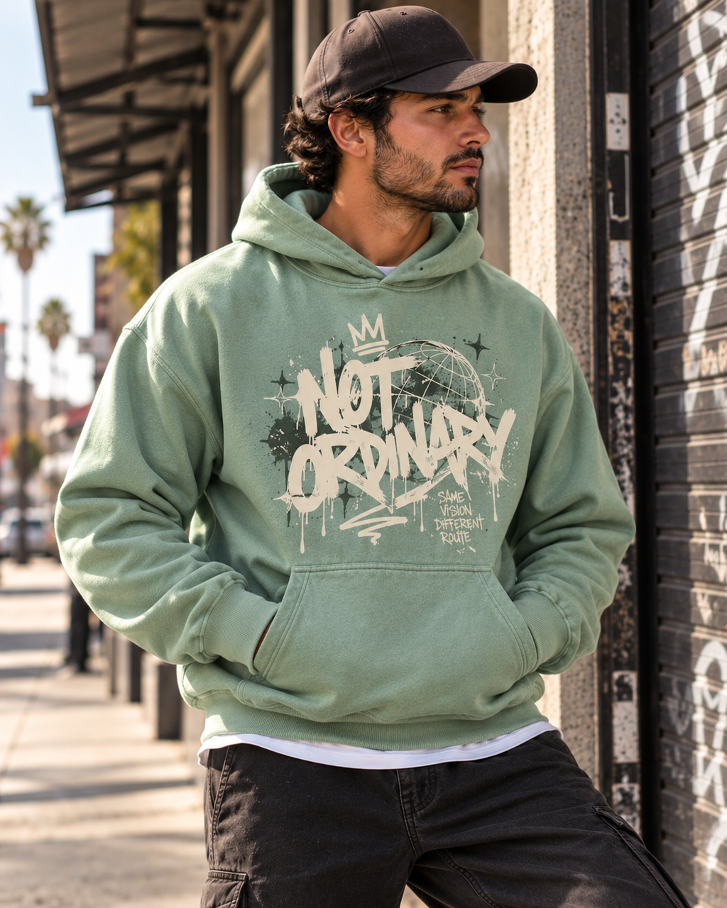 Smart Blanks 8005 ultra heavyweight fashion hoodie, urban streetwear lifestyle photo, 12 oz 400 GSM blank