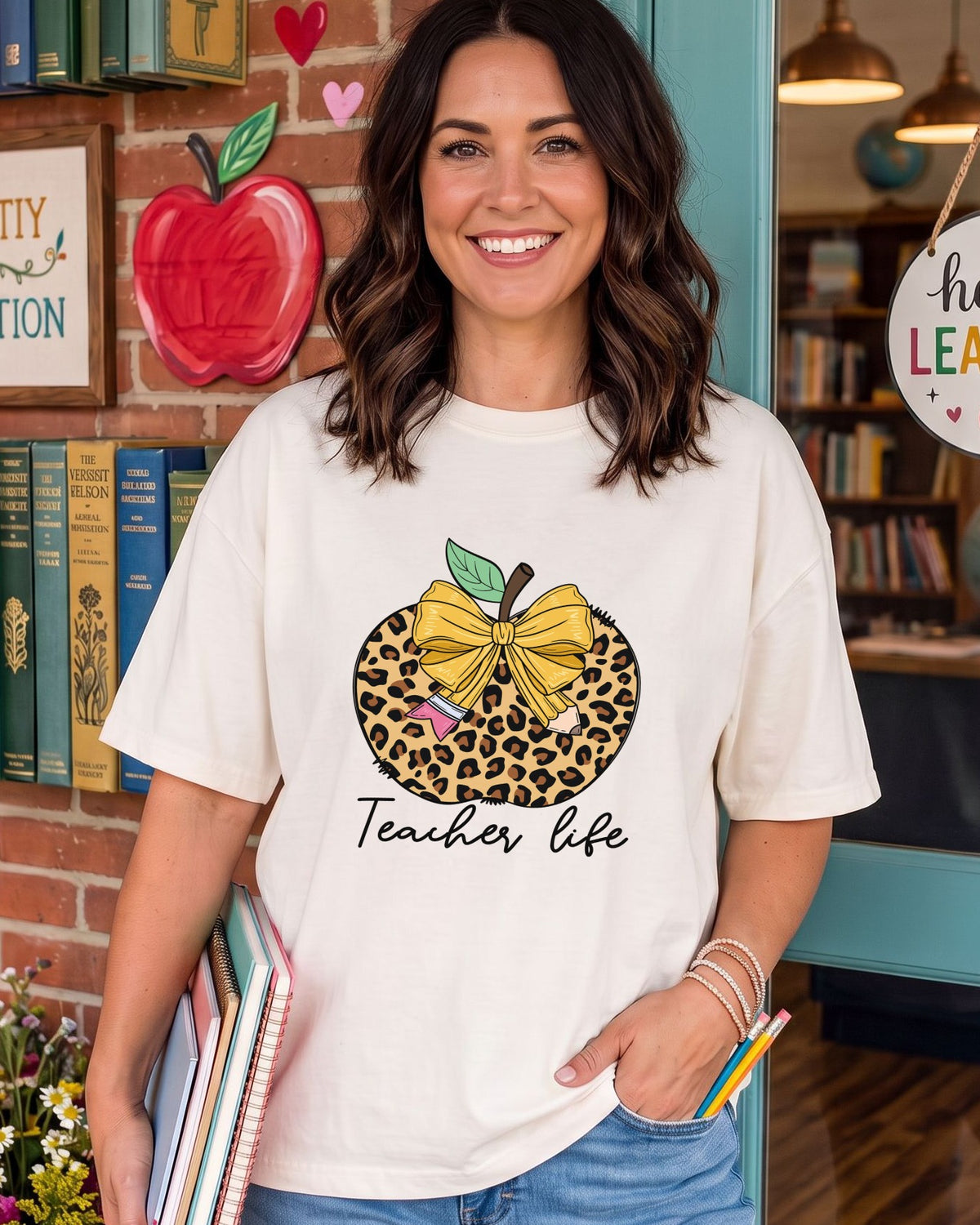 Teacher Life Cheetah Apple DTF transfer, ready-to-press heat transfer design
