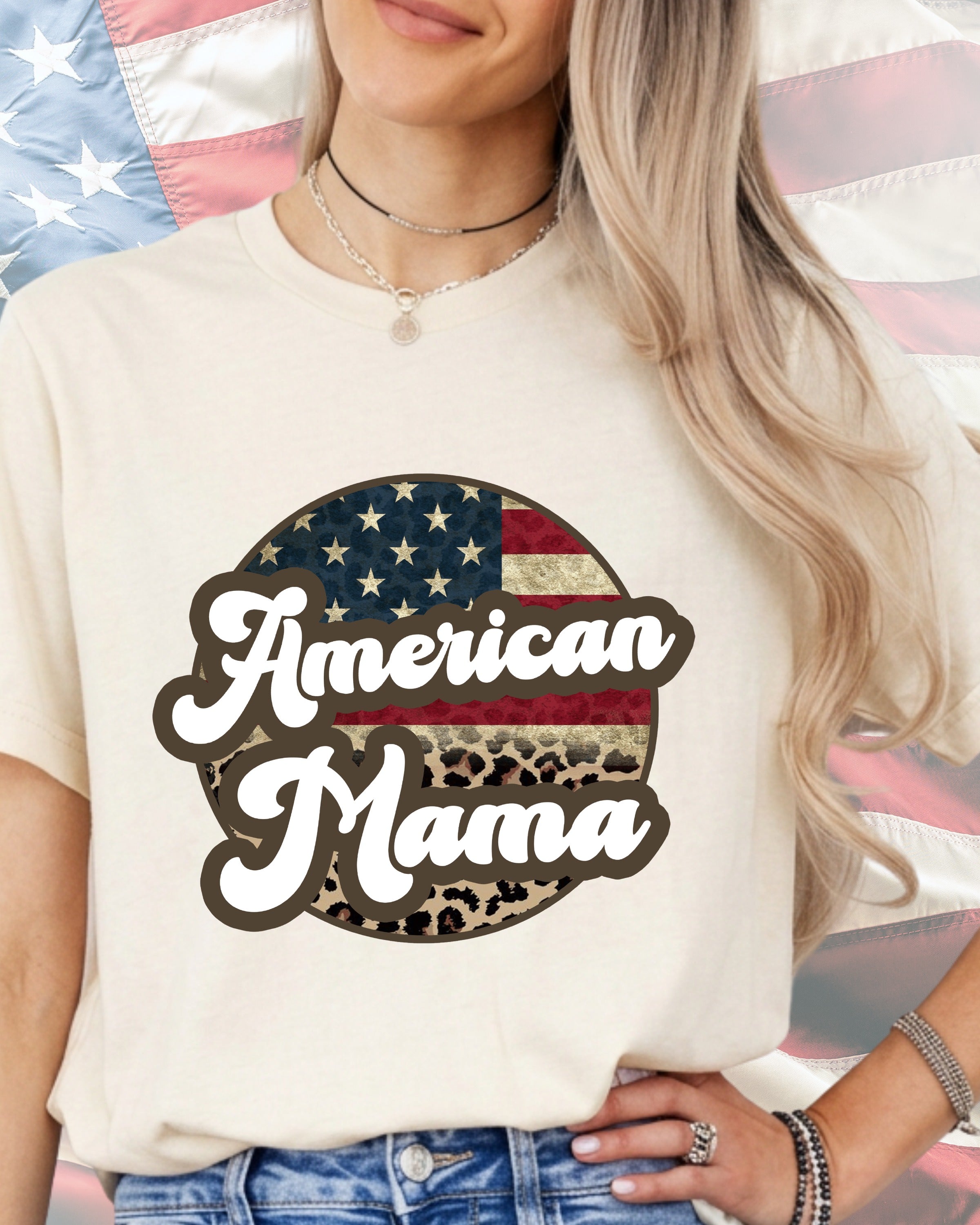 American Mama Cheetah with USA Flag-DTF Transfer