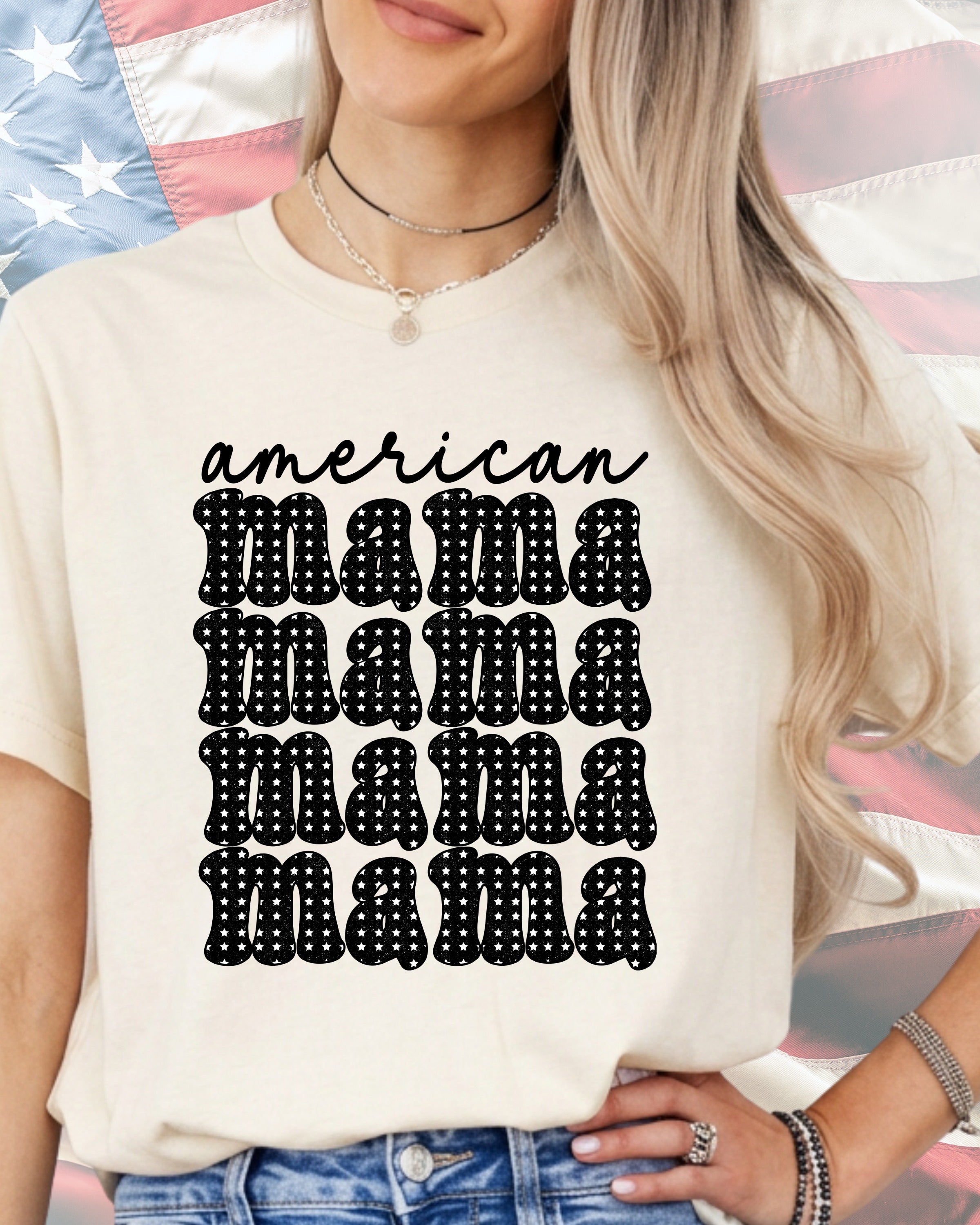 American Mama Stack Blak & White-DTF Transfer