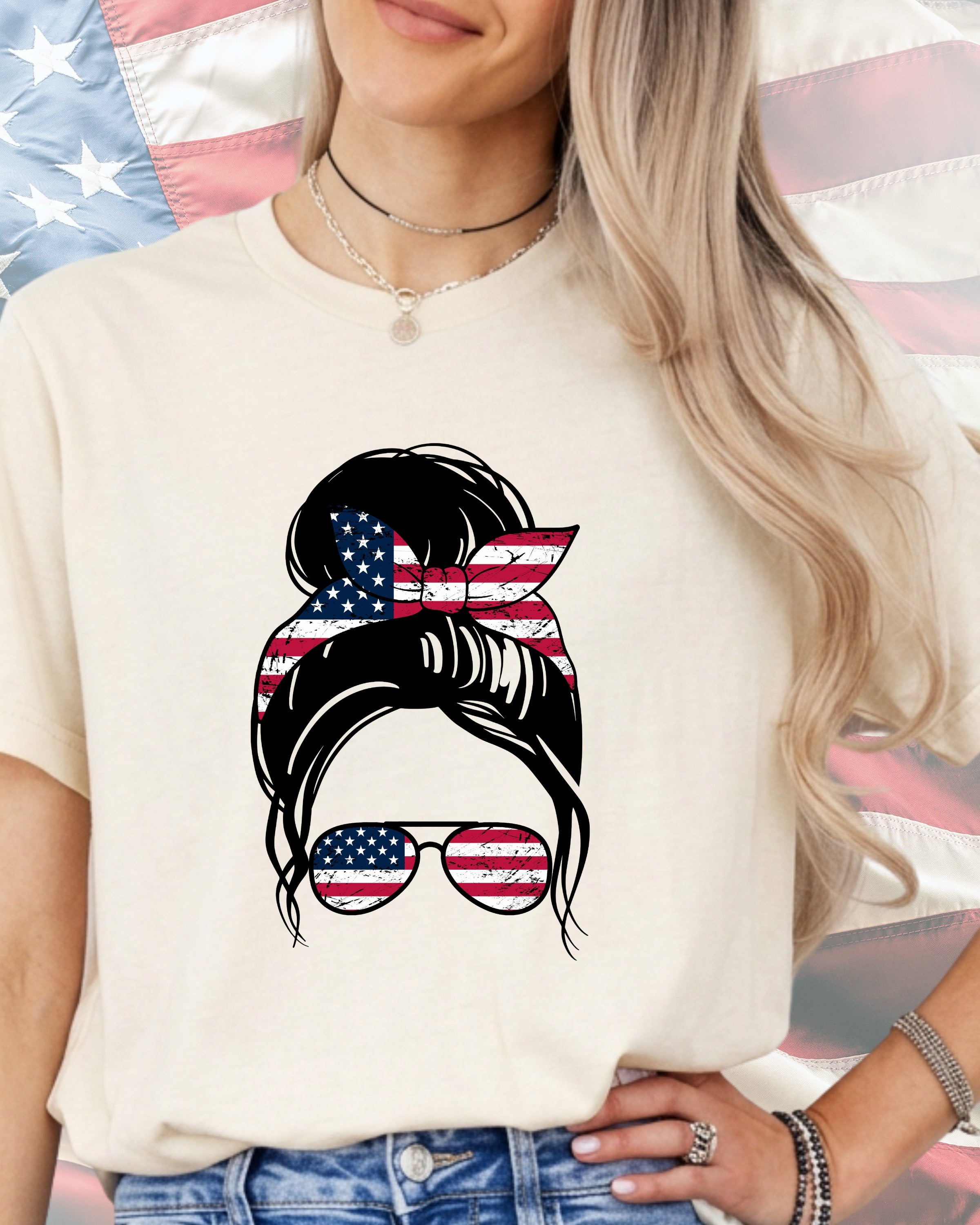 Patriot Messy Bun Mama-DTF Transfer
