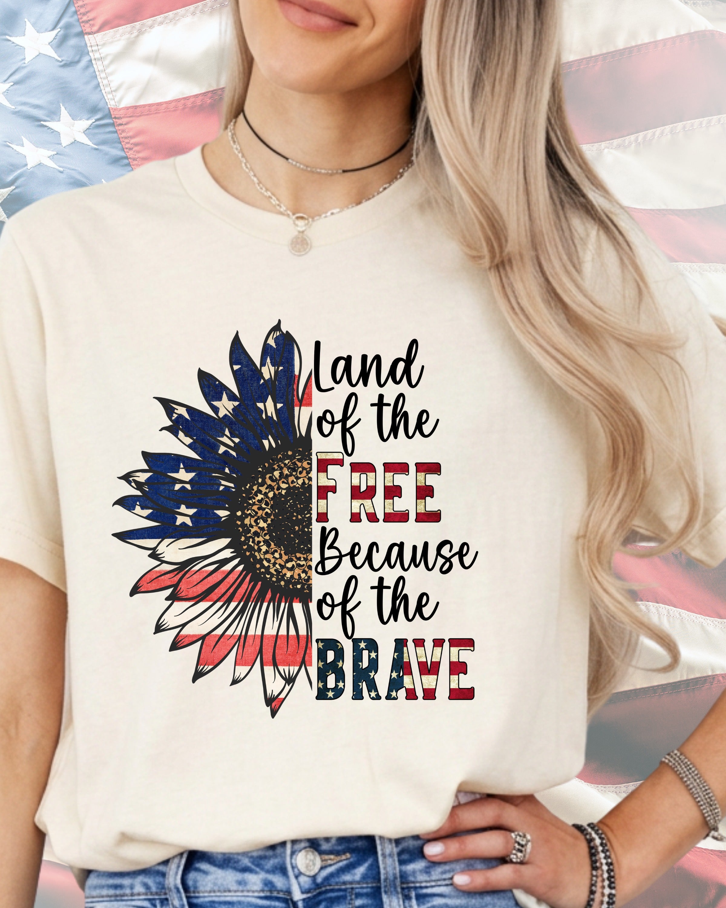 Land Of The Free Because Of The Brave Sunflower-DTF Transfer