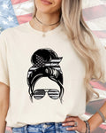 Black & White Flag Messy Bun-DTF Transfer