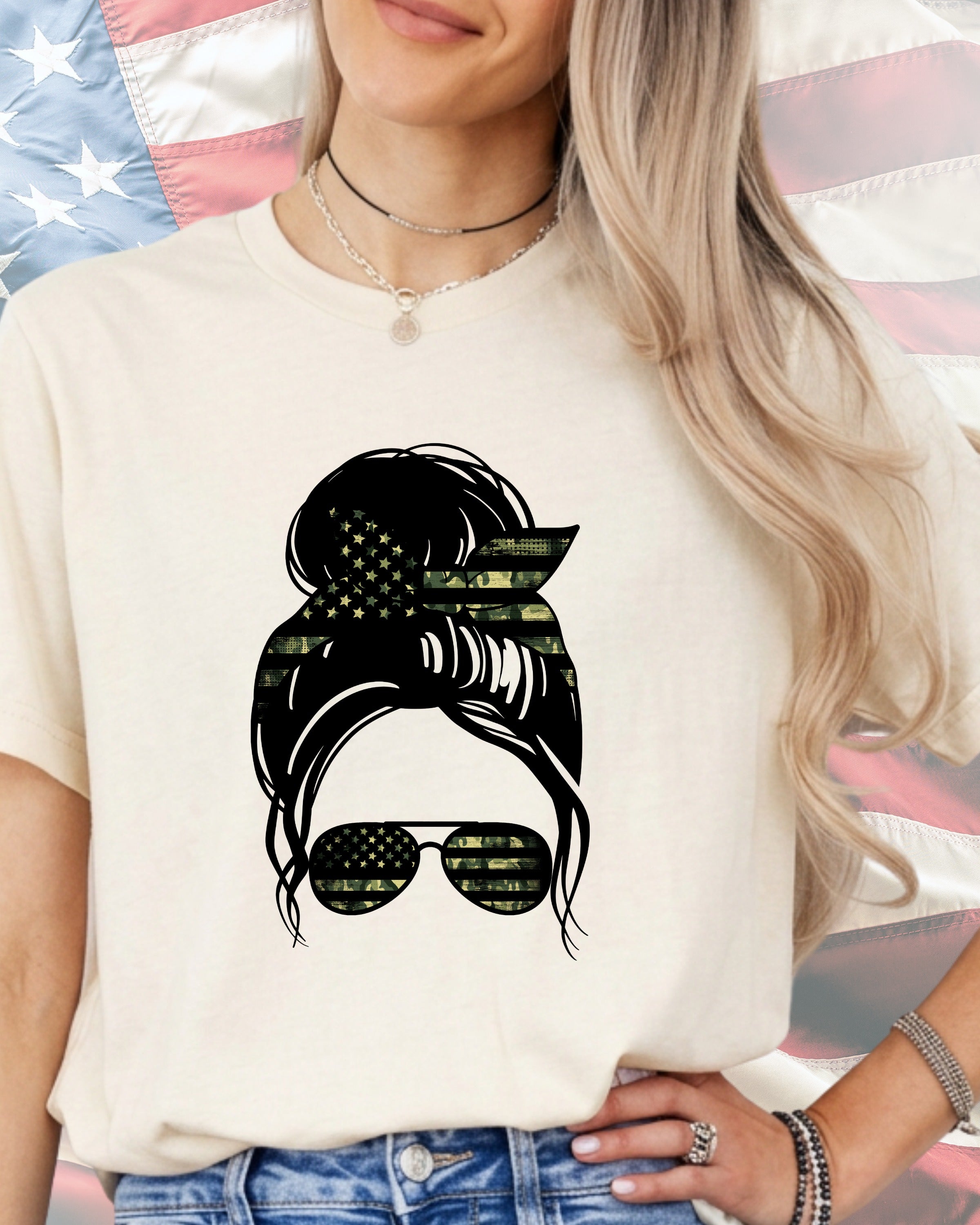 Camo Flag Messy Bun-DTF Transfer