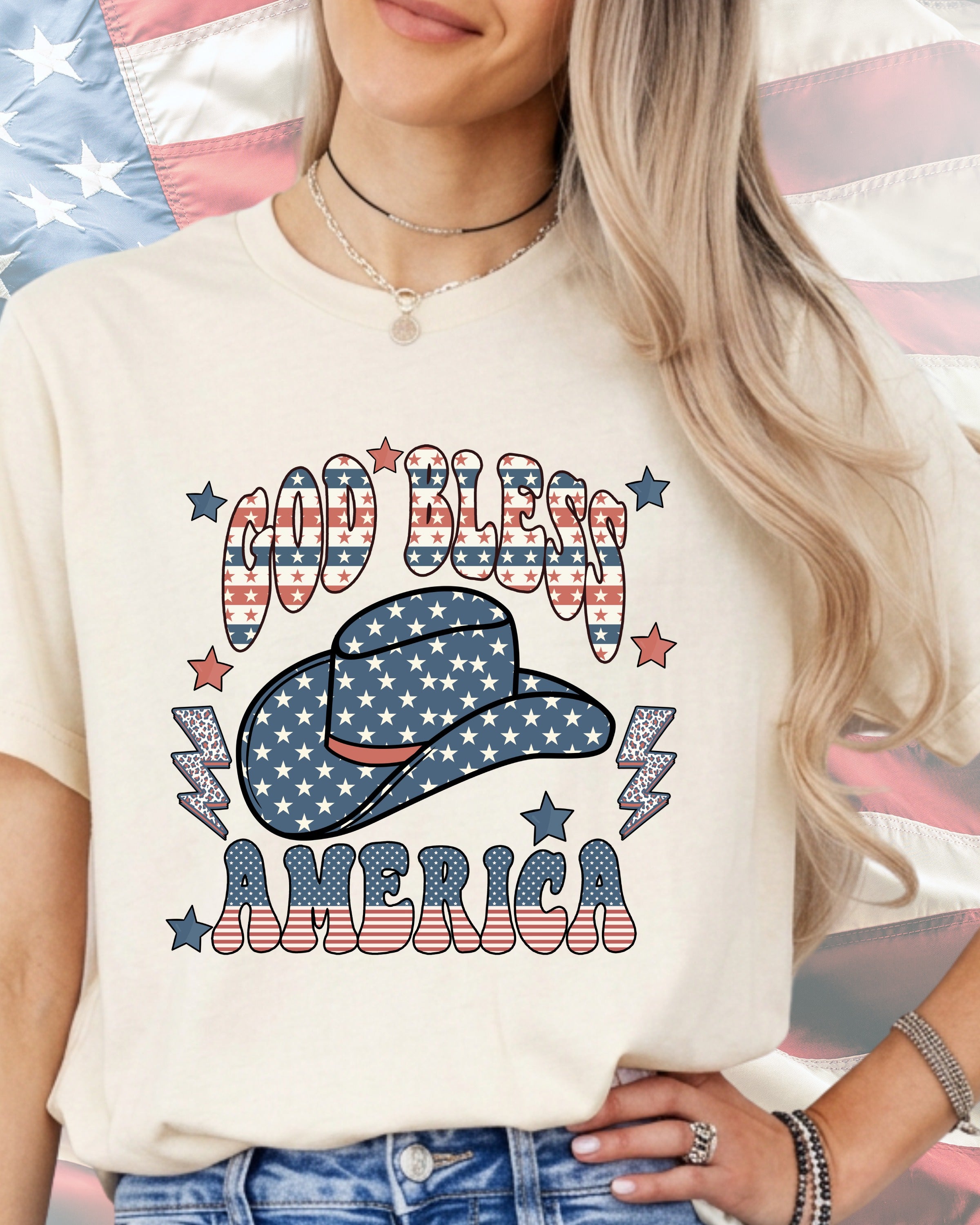 God Bless America Cowboy Hat-DTF Transfer