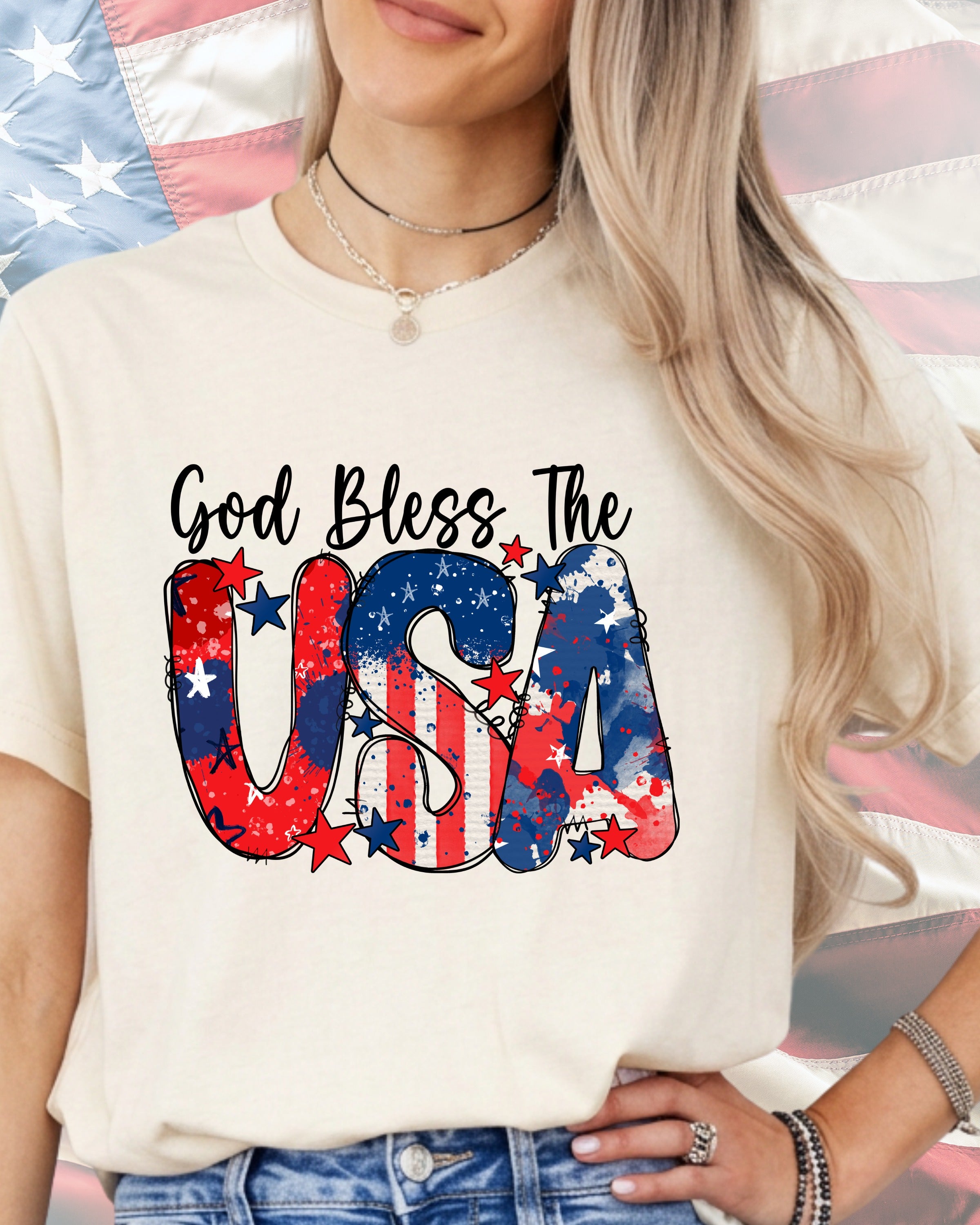 God Bless The USA Retro Flag-DTF Transfer
