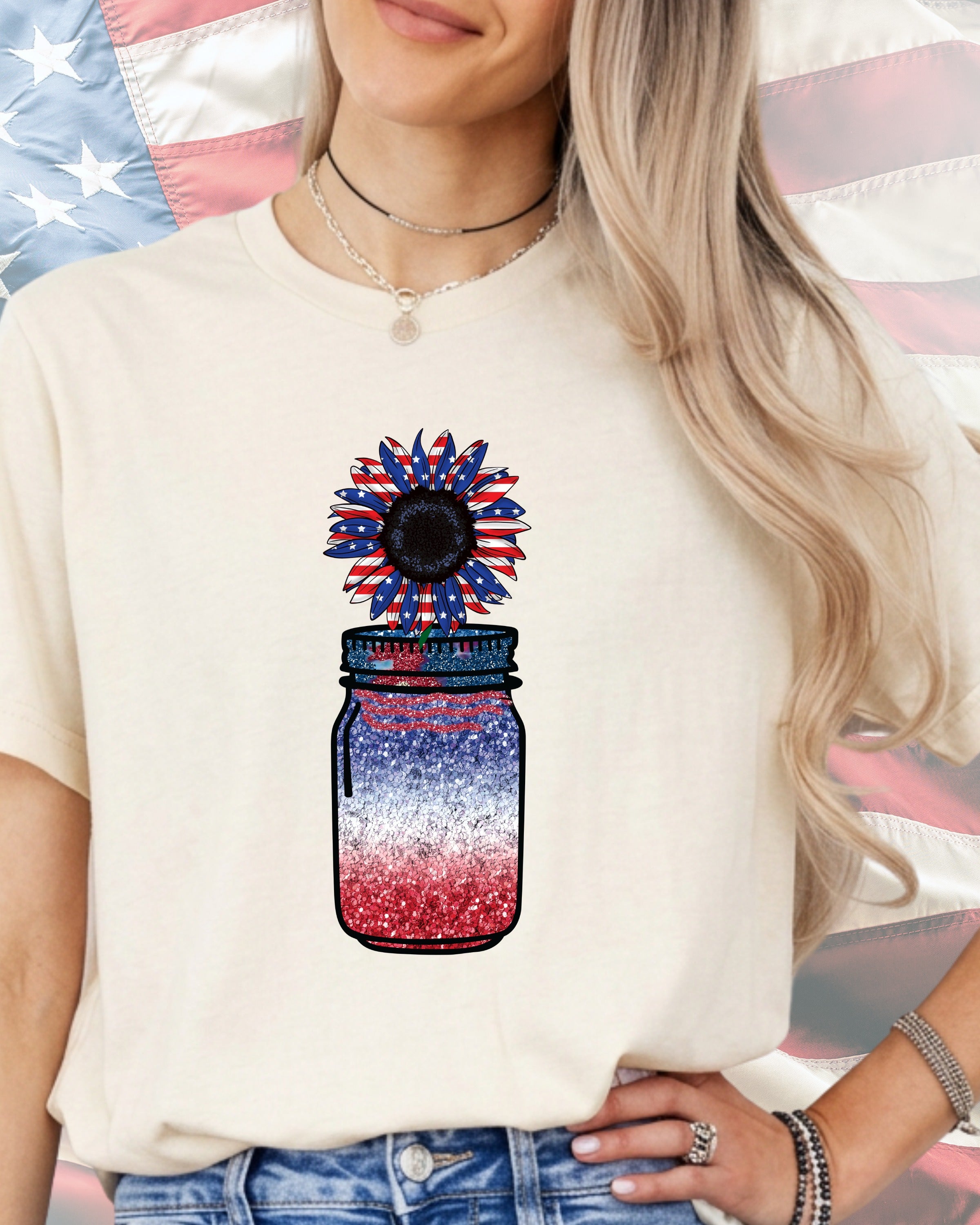 Patriot Mason Jar Bloom-DTF Transfer
