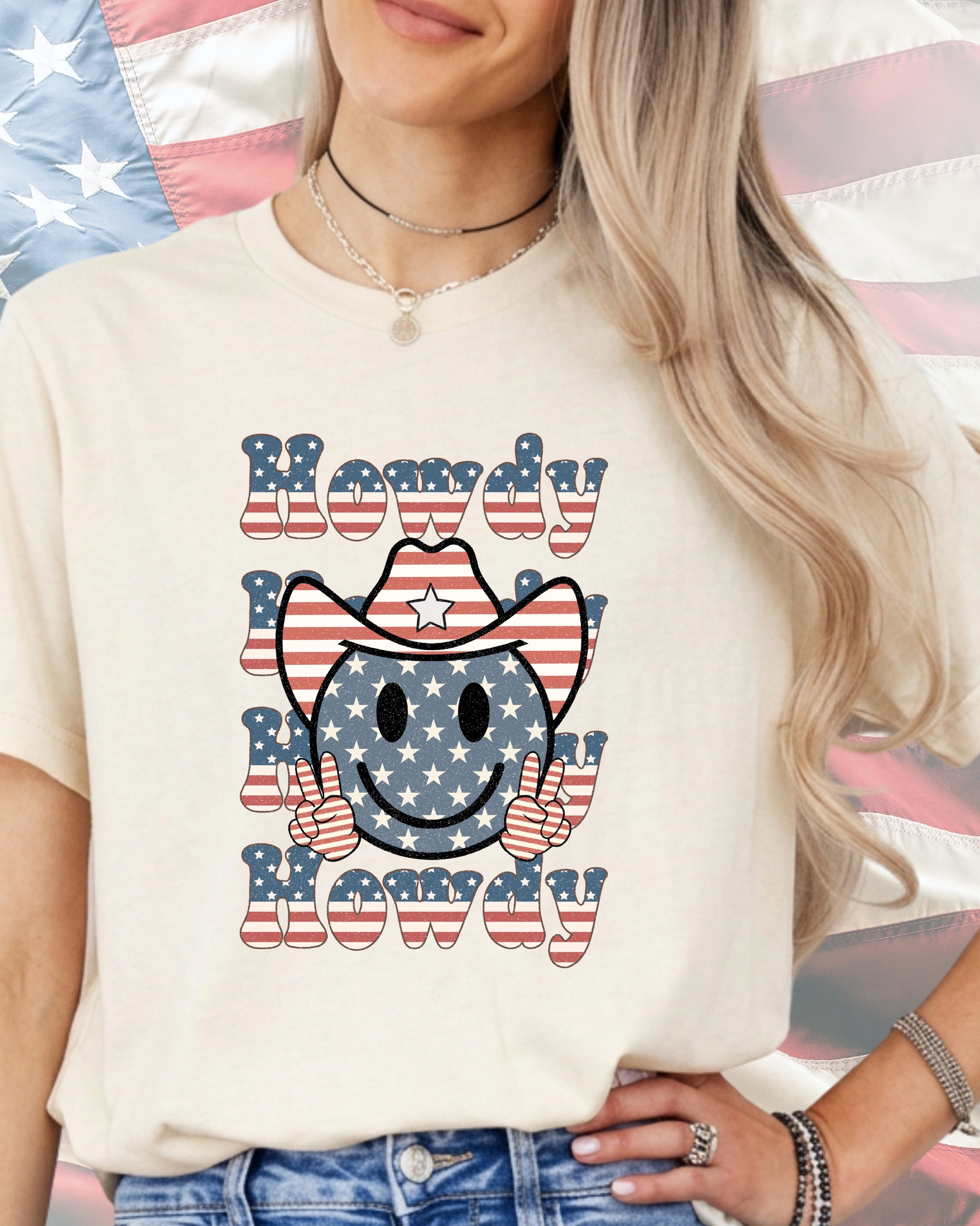 Howdy Reto Smiley Cowboy Stack-DTF Transfer