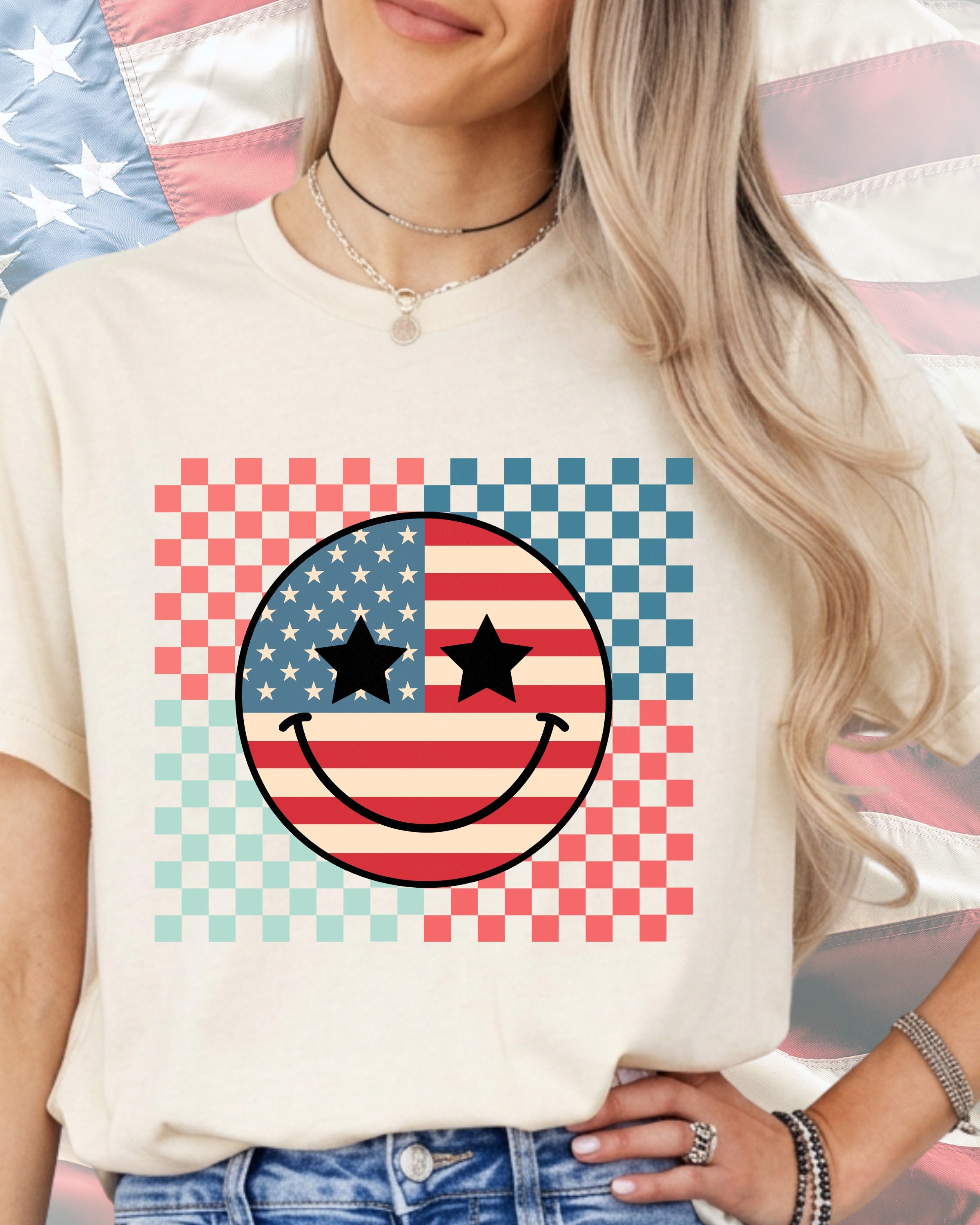 Retro Checkered Smiley-DTF Transfer