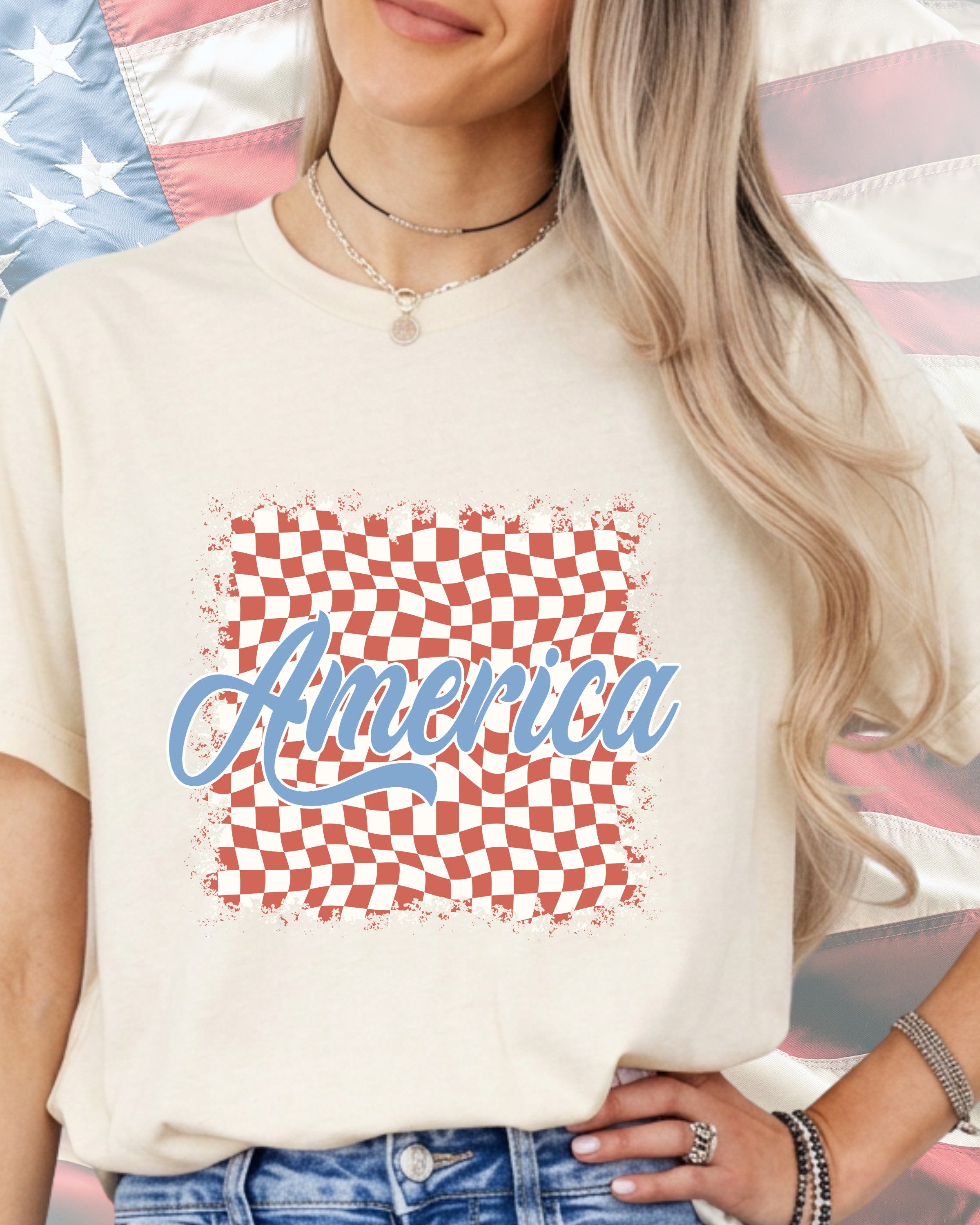 Retro America Checkered-DTF Transfer
