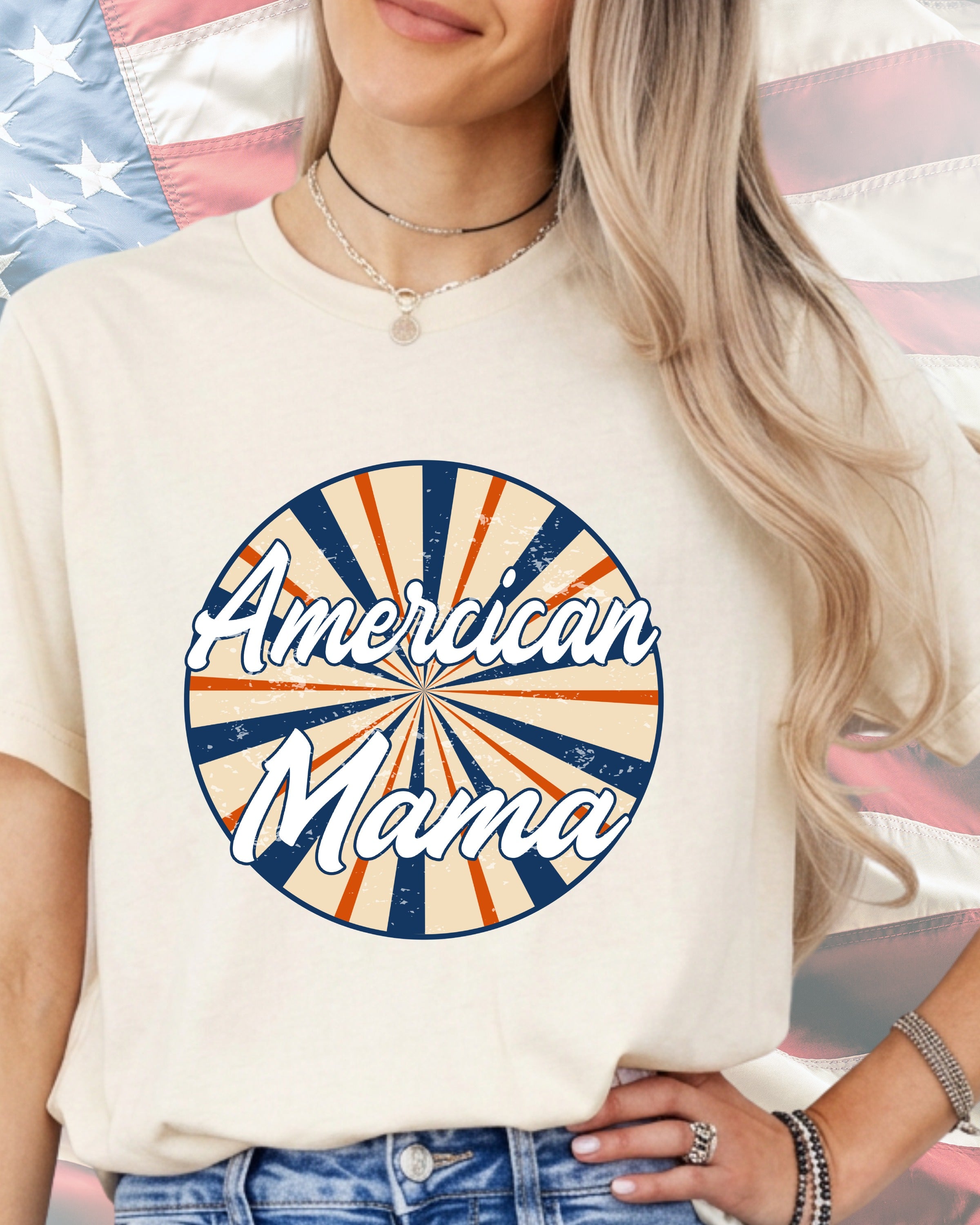 American Mama Patriotic Sunburst-DTF Transfer
