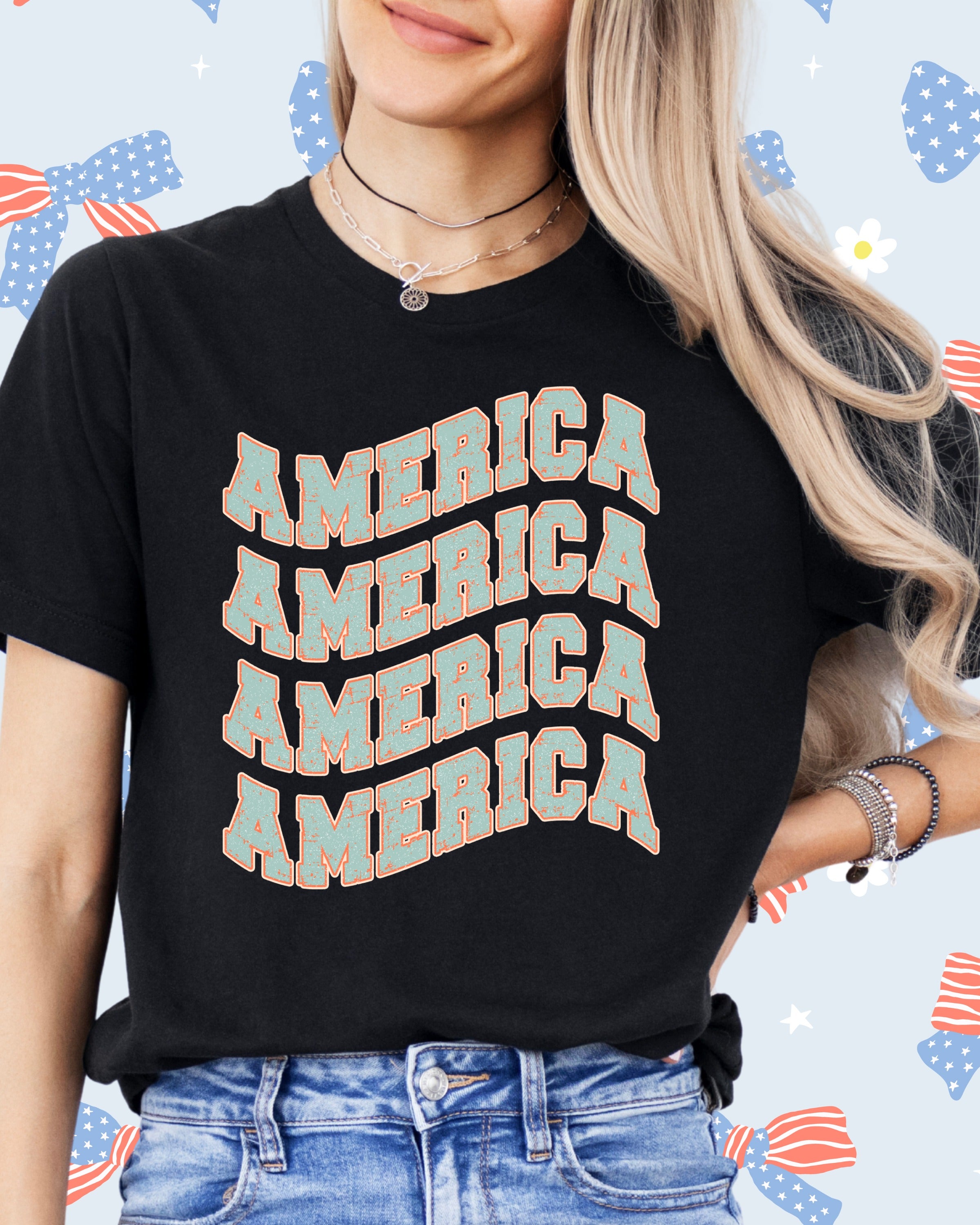 Vintage Wavy Patriot America-DTF Transfer