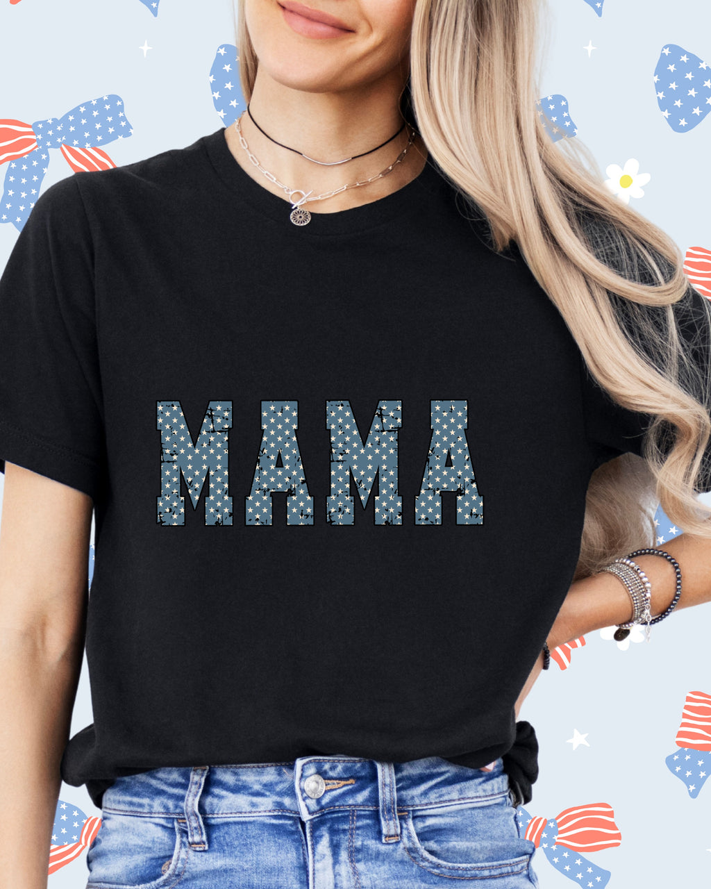 Retro USA Mama With Stars-DTF Transfer