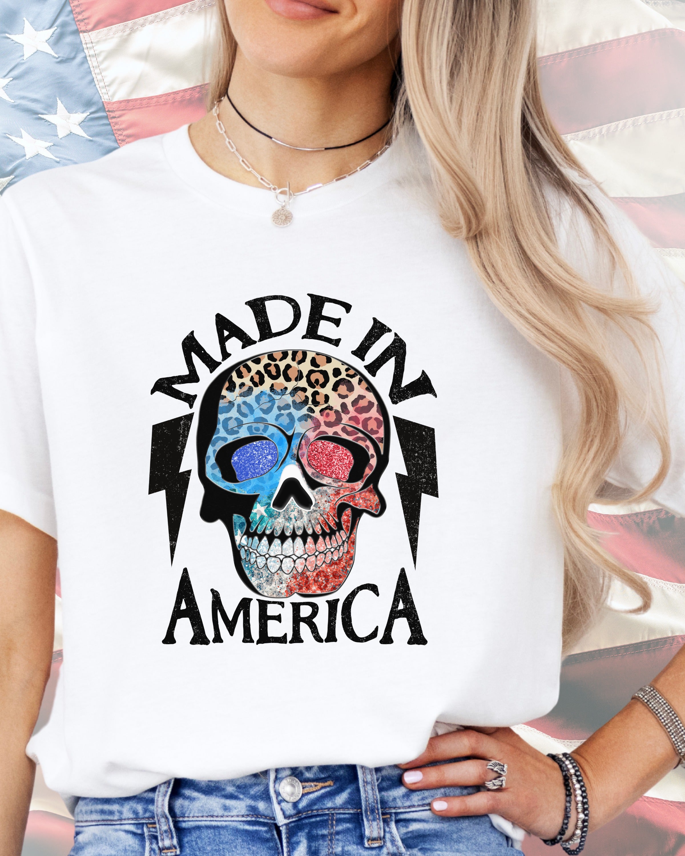 Made In America Groovy Skull-DTF Transfer